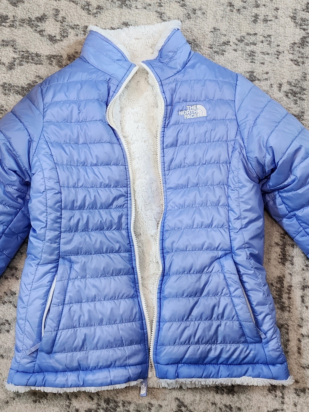 The North Face Light Blue Quilted Kids Puffer Reversible Jacket Xl